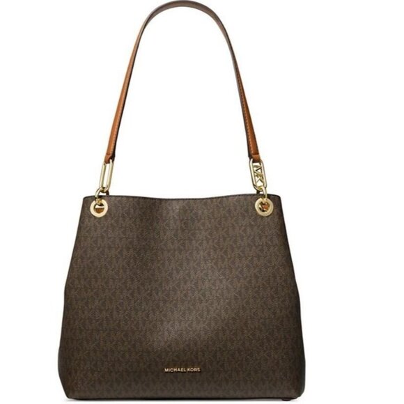 MICHAEL KORS Kensington monogram logo coated canvas shoulder bag tote -Brown - Picture 1 of 13